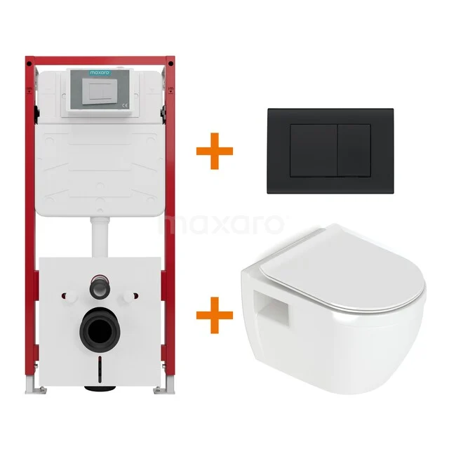 Toiletset Hoogglans wit zonder Spoelrand + Maxaro Flush Pro inbouwreservoir met geluidsisolatie TOI1767 Toiletset Hoogglans wit zonder Spoelrand + Maxaro Flush Pro inbouwreservoir met geluidsisolatie TOI1767