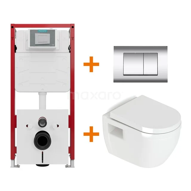 Toiletset Mat wit zonder Spoelrand + Maxaro Flush Pro inbouwreservoir met geluidsisolatie TOI1772