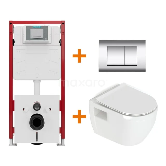 Toiletset Mat wit zonder Spoelrand + Maxaro Flush Pro inbouwreservoir met geluidsisolatie TOI1773
