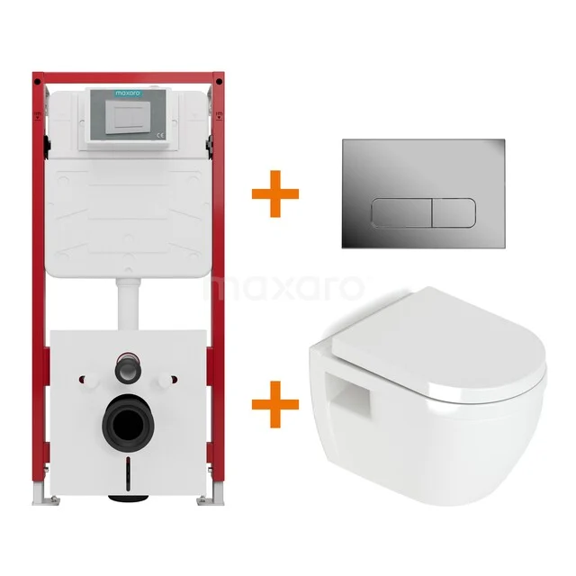 Toiletset Mat wit zonder Spoelrand + Maxaro Flush Pro inbouwreservoir met geluidsisolatie TOI1774