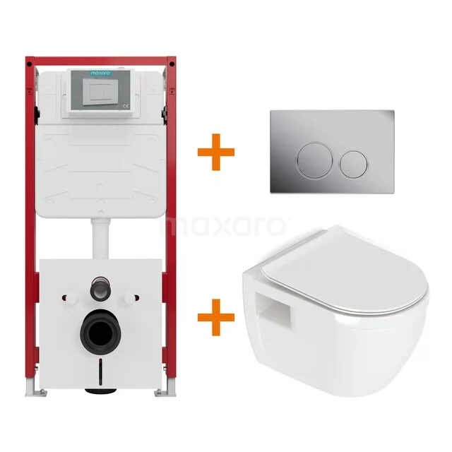 Toiletset Mat zwart met Spoelrand + Maxaro Flush Pro inbouwreservoir met geluidsisolatie TOI1777