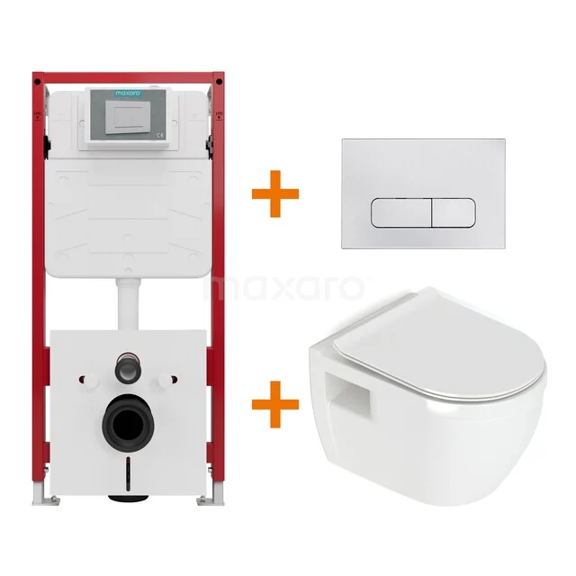Toiletset Mat zwart zonder Spoelrand + Maxaro Flush Pro inbouwreservoir met geluidsisolatie TOI1781