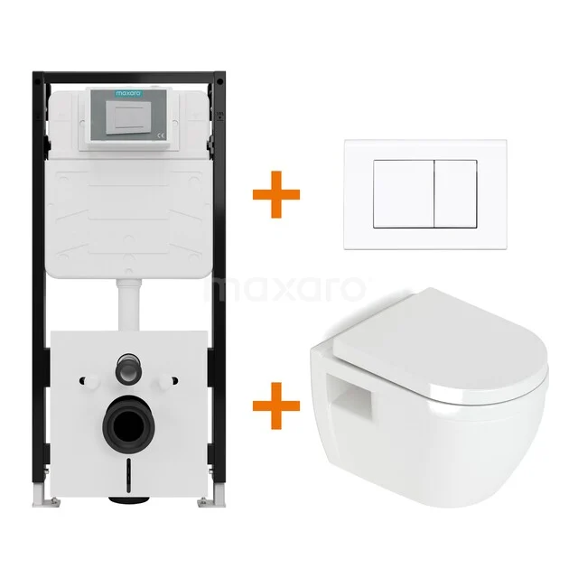 Toiletset Hoogglans wit met Spoelrand + Maxaro Flush Slim Pro inbouwreservoir met geluidsisolatie TOI2519