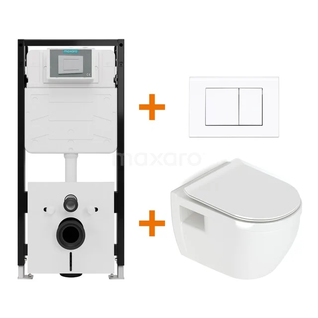 Toiletset Hoogglans wit met Spoelrand + Maxaro Flush Slim Pro inbouwreservoir met geluidsisolatie TOI2520 Toiletset Hoogglans wit met Spoelrand + Maxaro Flush Slim Pro inbouwreservoir met geluidsisolatie TOI2520