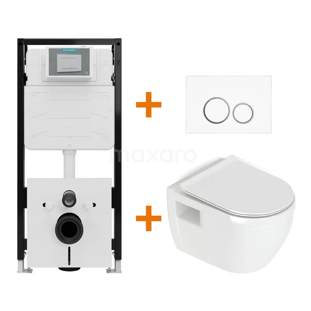Toiletset Hoogglans wit zonder Spoelrand + Maxaro Flush Slim Pro inbouwreservoir met geluidsisolatie TOI2524