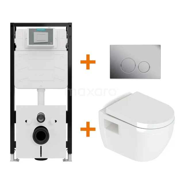 Toiletset Mat zwart met Spoelrand + Maxaro Flush Slim Pro inbouwreservoir met geluidsisolatie TOI2535