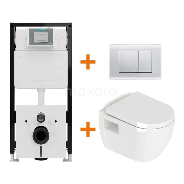 Toiletset Mat zwart met Spoelrand + Maxaro Flush Slim Pro inbouwreservoir met geluidsisolatie TOI2537