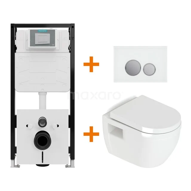 Toiletset Hoogglans wit met Spoelrand + Maxaro Flush Slim Pro inbouwreservoir met geluidsisolatie TOI2543