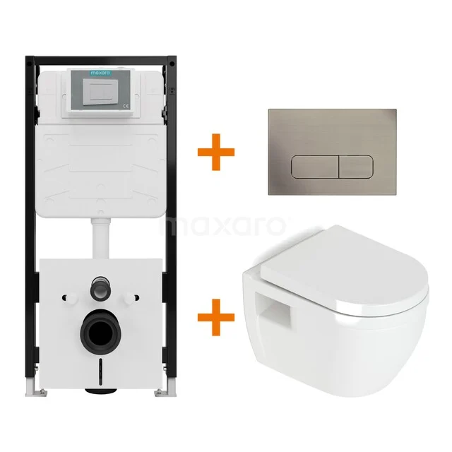 Toiletset Hoogglans wit Bidet  zonder Spoelrand + Maxaro Flush Slim Pro inbouwreservoir met geluidsisolatie TOI2545