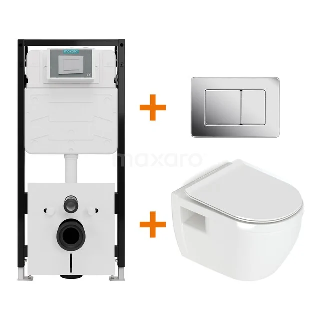 Toiletset Mat wit zonder Spoelrand + Maxaro Flush Slim Pro inbouwreservoir met geluidsisolatie TOI2548