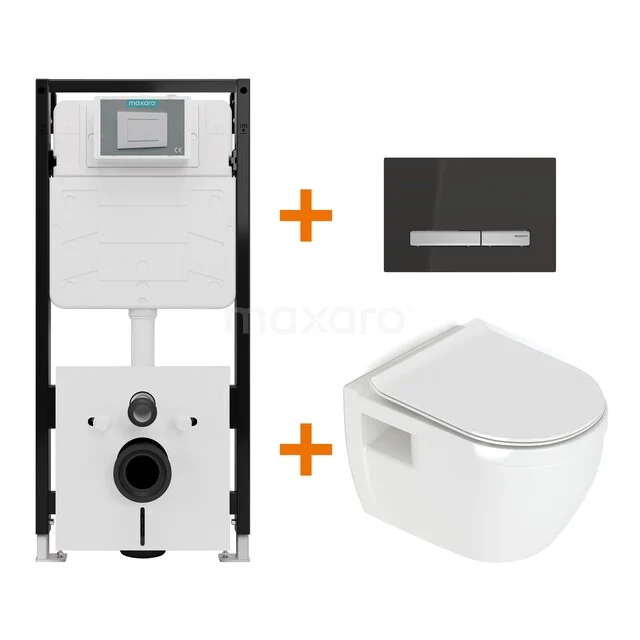 Toiletset Hoogglans wit met Spoelrand + Maxaro Flush Slim Pro inbouwreservoir met geluidsisolatie TOI2554 Toiletset Hoogglans wit met Spoelrand + Maxaro Flush Slim Pro inbouwreservoir met geluidsisolatie TOI2554