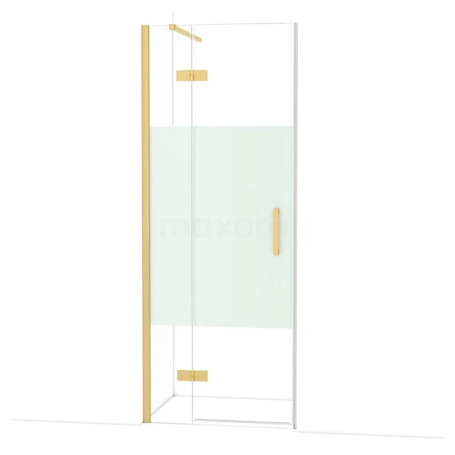 Diamond Shower door | 80 cm Gold Clear with matt strip Pivot door DDB21351113GG Douchedeur glas met goudkleurige scharnieren, strak design voor een moderne badkamer.