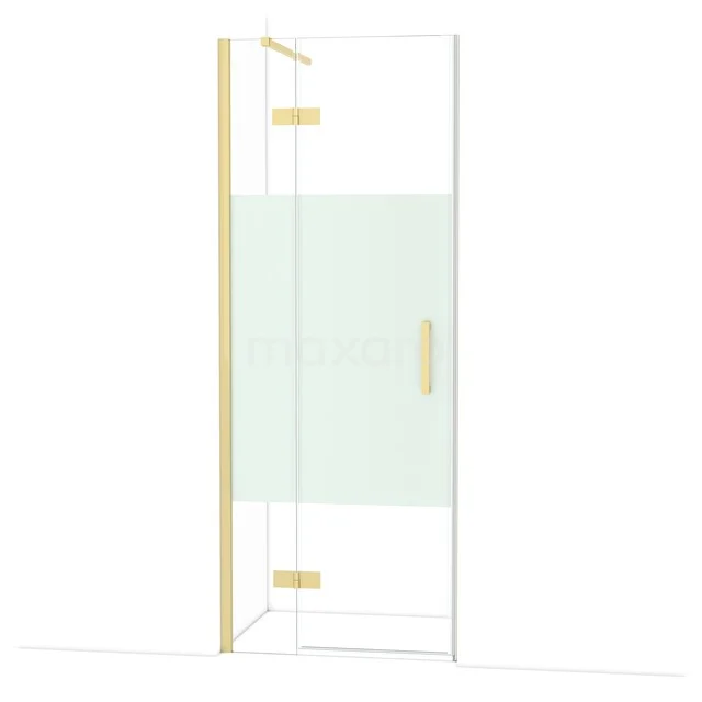 Glasdouchedeur mit goldfarbenen Scharnieren und Haltegriff, modernes Design, ideal für ein stilvolles Badezimmer.