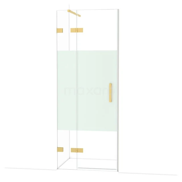 Glasdusche mit goldfarbenen Scharnieren und Haltegriff, modernes und stilvolles Design für ein luxuriöses Badezimmererlebnis.