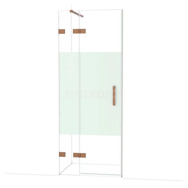 Diamant-Duschtüren DDB21351123KP Glas Duschwand Eckaufstellung mit matten Gold Scharnieren, Klarglas und Mattstreifen für eine stilvolle Badezimmer Ausstrahlung.