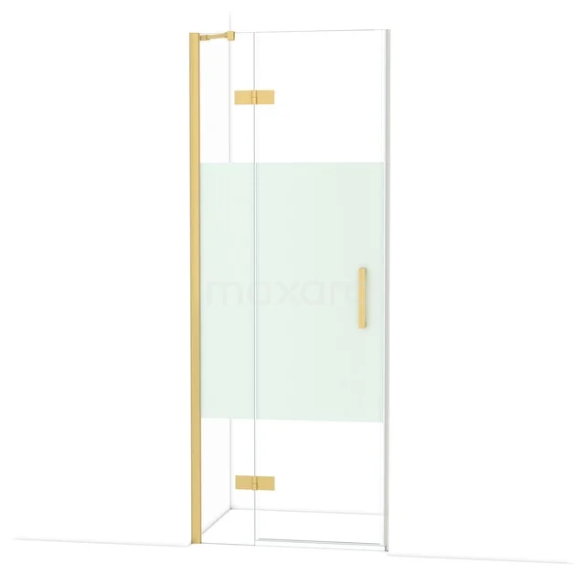 Goldfarbene, eckige Duschtür aus Glas mit klarem Design und minimalistischer Ausstrahlung, perfekt für ein modernes Badezimmer.