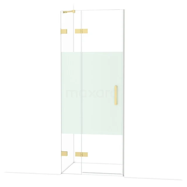 Diamond Shower door | 80 cm Light gold Clear with matt strip Pivot door DDB21351223LG Glazen douchewand met gouden accenten, mat gedeelte in het midden, stijlvolle toevoeging aan een moderne badkamer.