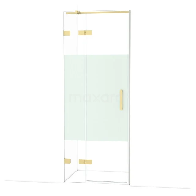 Glazen douchewand met gouden accenten, strak design en helder glas. Perfect voor een stijlvolle en luxe badkamerinrichting.