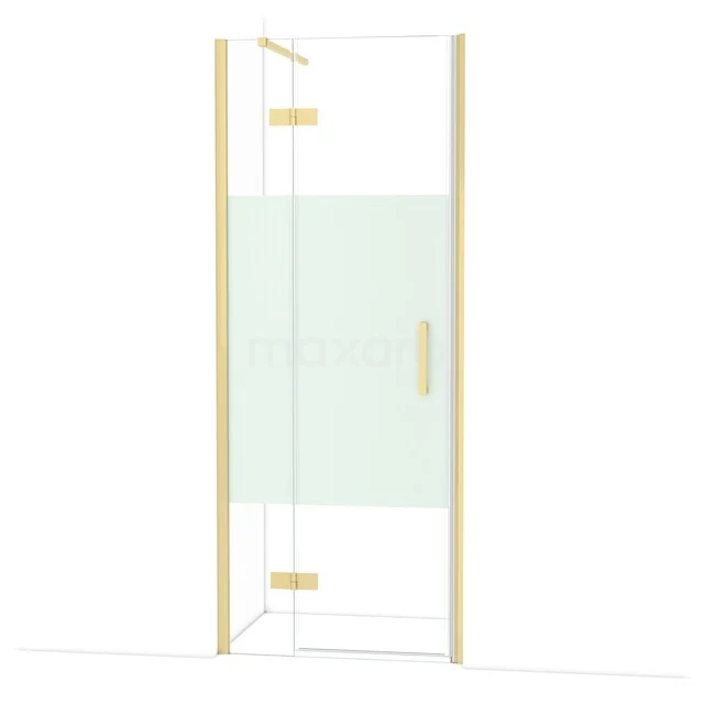 Diamond Shower door | 80 cm Light gold Clear with matt strip Pivot door DDB21352113LG Douchecabine hoekmodel met goudkleurige accenten, helder glas en matglasstrook, ideaal voor moderne badkamers.