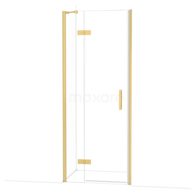 Goldene Duschtür mit Klarglas und minimalistischem Design, ideal für einen luxuriösen Badezimmerstil.