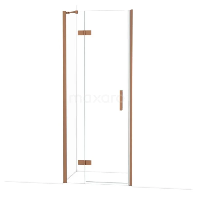 Glasene Duschtür mit kupferfarbenem Rahmen, elegantes Design, ideal für moderne Bäder.