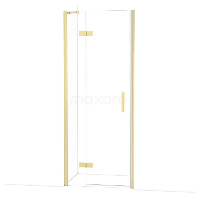 Diamond Douchedeur | 80 cm Lichtgoud Helder glas Draaideur DDB21352210LG Glazen douchedeur met goudkleurig frame en scharnieren, elegant design voor een moderne badkamer.