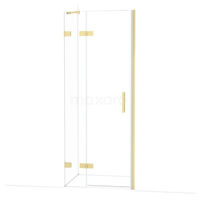 Diamond Douchedeur | 80 cm Lichtgoud Helder glas Draaideur DDB21352220LG Glazen douchedeur met goudkleurige scharnieren en handgreep, elegant design voor een moderne badkamer.