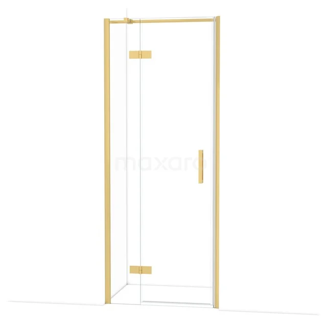 Glazen douchedeur met gouden frame, minimalistisch design, ideaal voor een moderne badkamer.