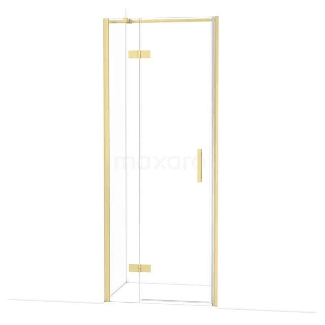 Diamond Douchedeur | 80 cm Lichtgoud Helder glas Draaideur DDB21352310LG Glazen douchedeur met goudkleurige rand, voorzien van een strakke handgreep; modern ontwerp voor een stijlvolle badkamer.