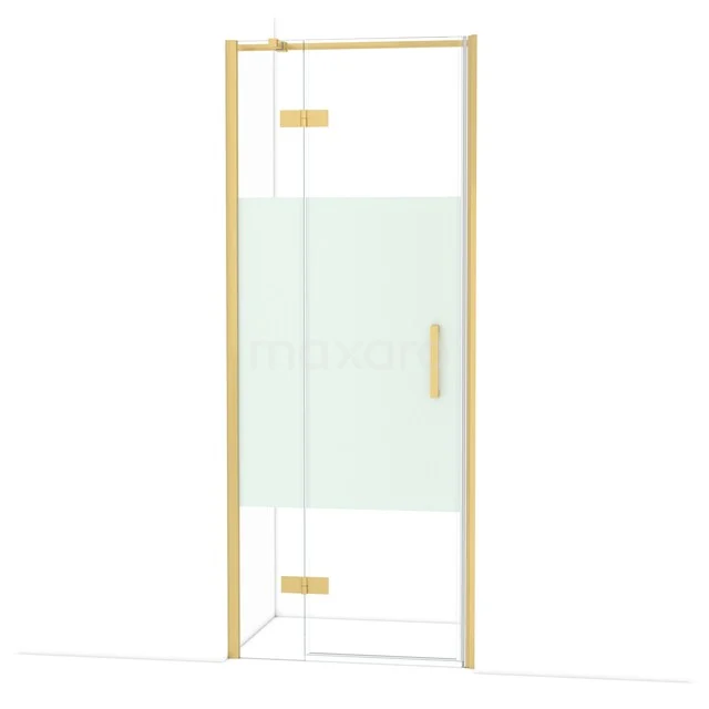 Goldfarbene Duschtür mit klaren Glasplatten und matter Oberfläche, ideal für moderne Badezimmereinrichtungen.