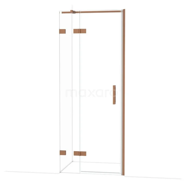 Duschtür mit Klarglas, goldfarbigen Scharnieren und modernem Haltegriff, perfekt für einen eleganten Badezimmerstil.