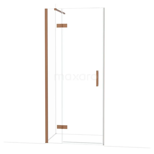 Duschtür mit Klarglas, Holzakzenten und minimalistischem Design, perfekt für ein modernes Badezimmer.