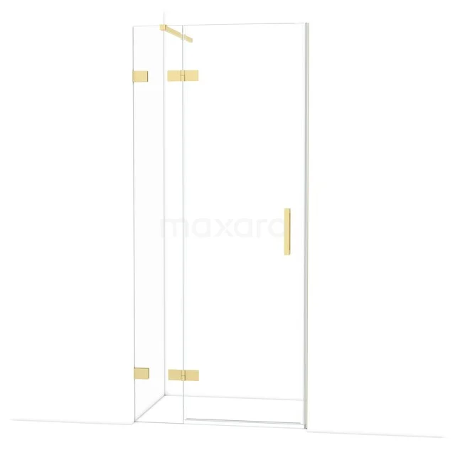 Diamond Douchedeur | 90 cm Lichtgoud Helder glas Draaideur DDB21361120LG Glazen douchedeur met gouden scharnieren en handgreep, strak design en perfect voor een luxe badkamer uitstraling.