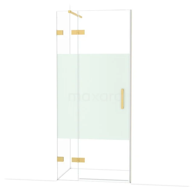 Diamond Douchedeur | 90 cm Goud Helder met matte strook Draaideur DDB21361123GG Glazen douchecabine met goudkleurige details, helder glas en mat middenpaneel, ideaal voor een luxe badkamerstijl.