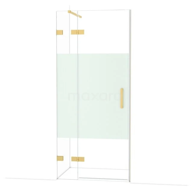 Glas Duschkabine mit goldfarbenen Details, Klarglas und mattem Mittelpaneel, ideal für einen luxuriösen Badezimmerstil.