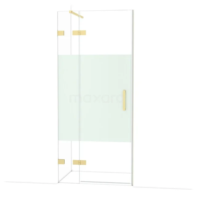 Diamond Douchedeur | 90 cm Lichtgoud Helder met matte strook Draaideur DDB21361123LG Glazen douchewand met gouden beslag, matglas details, ideaal als luxe badkameroplossing voor moderne interieurs.