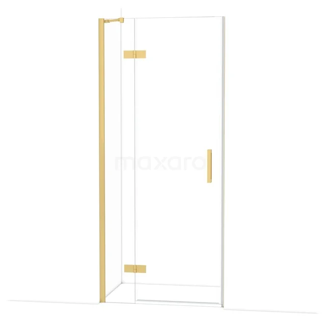 Glasdusche mit goldfarbenen Scharnieren und Haltegriff, modernes Design für ein stilvolles Badezimmer.