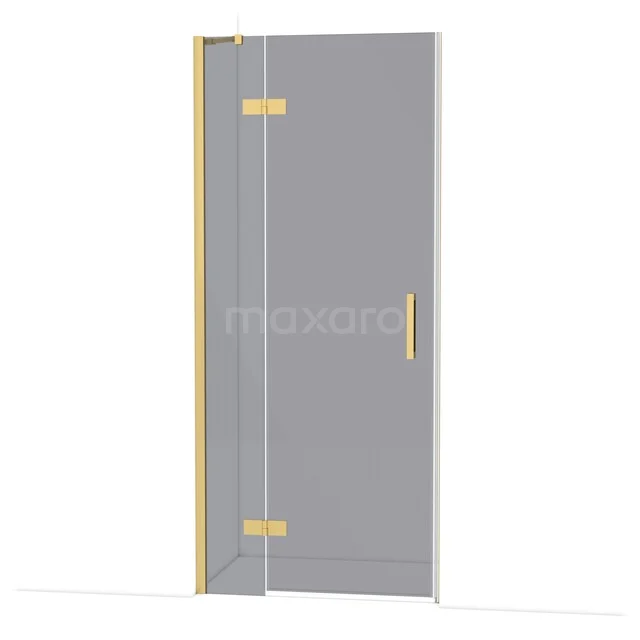 Diamond Shower door | 90 cm Gold Smoke glass Pivot door DDB21361211GG Glazen douchedeur met goudkleurige scharnieren en handgreep, modern design voor luxe badkamerinrichting.