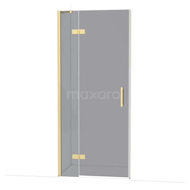 Diamond Shower door | 90 cm Light gold Smoke glass Pivot door DDB21361211LG Douchedeur van helder glas met messing scharnieren, rechte handgreep en modern design voor een stijlvolle badkamer inrichting.