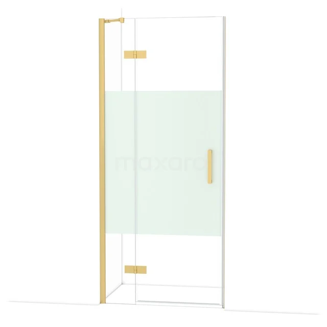 Diamond Douchedeur | 90 cm Goud Helder met matte strook Draaideur DDB21361213GG Gouden douchedeur met helder glas en matte strook, moderne uitstraling, ideaal voor een luxe badkamer.