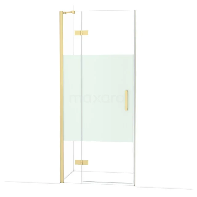 Diamond Shower door | 90 cm Light gold Clear with matt strip Pivot door DDB21361213LG Glazen douchedeur met goudkleurig frame, strakke hoeken en helder glas, ideaal voor een moderne badkamerstijl.