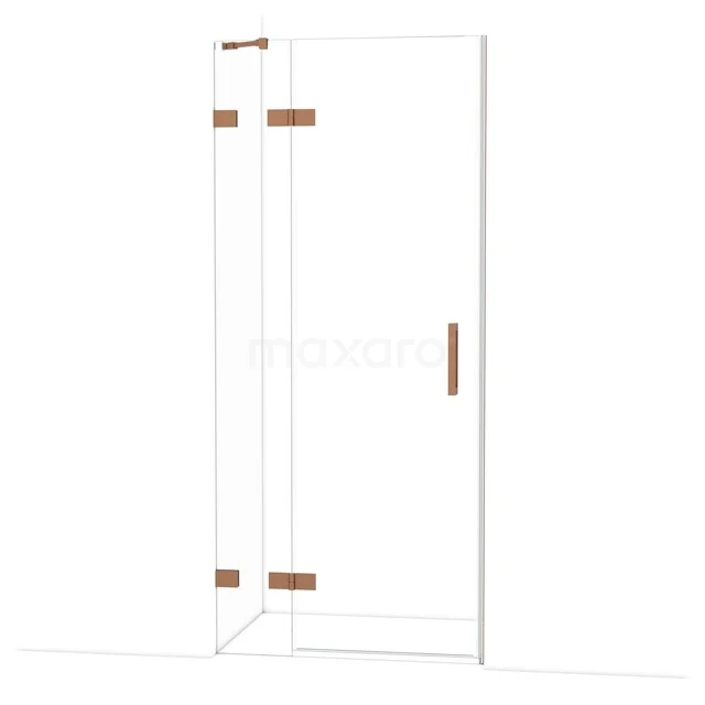 Diamond Shower door | 90 cm Copper Clear glass Pivot door DDB21361220KP Glazen douchedeur met hoekprofiel, heldere afwerking en roségouden scharnieren voor een stijlvolle badkamer.