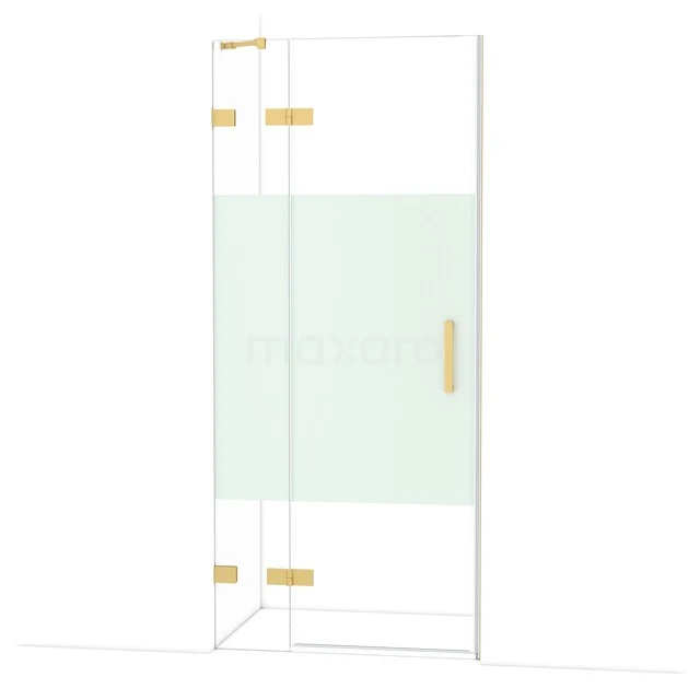 Diamond Duschtür | 90 cm Gold Klar mit matter Streifen Drehtür DDB21361223GG Glas Duschtür mit Mattglas und goldfarbenen Scharnieren, elegantes Badezimmerdesign für einen modernen Look.