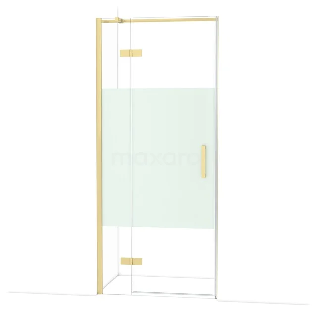 Glasene Duschtür mit goldfarbenem Rahmen und mattem Streifendetail, ideal als stilvolle Badezimmer Tür.