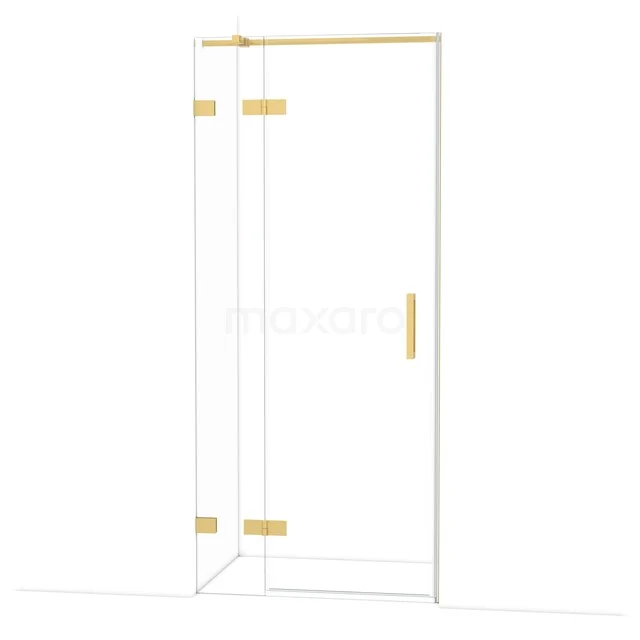 Diamond Shower door | 90 cm Gold Clear glass Pivot door DDB21361320GG Glazen douchedeur met gouden scharnieren en handgreep, strak design; ideaal voor een moderne badkamer.