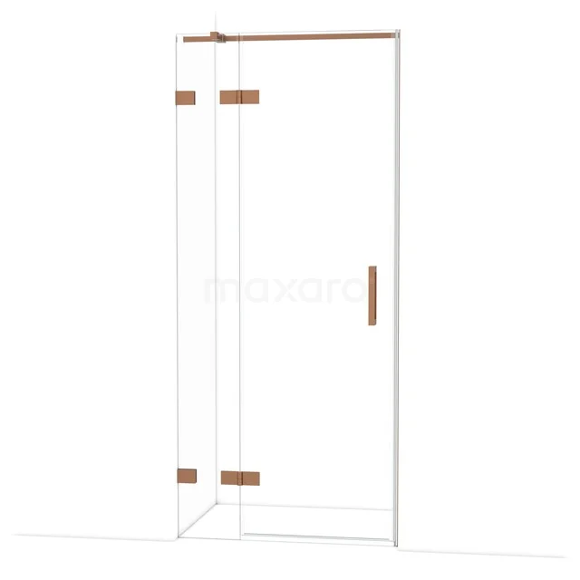 Diamond Shower door | 90 cm Copper Clear glass Pivot door DDB21361320KP Glazen douchewand met koperen details, hoekmodel, ideaal voor een moderne badkamer inrichting.