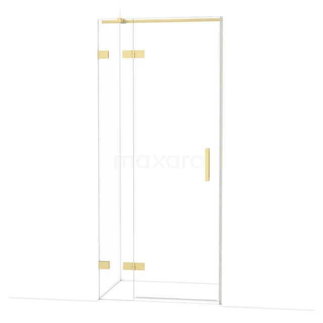 Diamond Shower door | 90 cm Light gold Clear glass Pivot door DDB21361320LG Glazen douchedeur met goudkleurige scharnieren en handgreep, stijlvolle toevoeging aan een moderne badkamer.