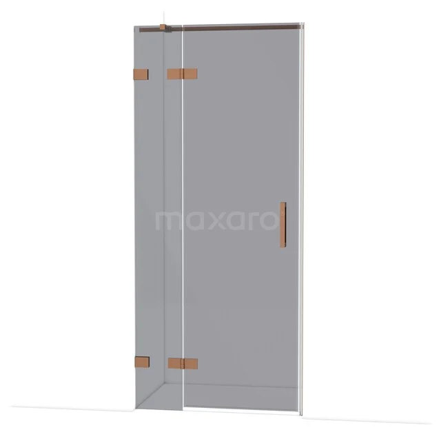 Diamond Shower door | 90 cm Copper Smoke glass Pivot door DDB21361321KP Glazen douchedeur met koperkleurige scharnieren, strak design, ideaal voor een moderne badkamerstijl.