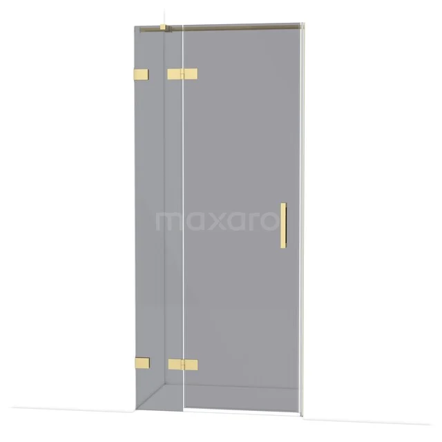 Diamond Shower door | 90 cm Light gold Smoke glass Pivot door DDB21361321LG Glazen douchedeur met gouden scharnieren en handgreep, elegant design voor een moderne badkamer.