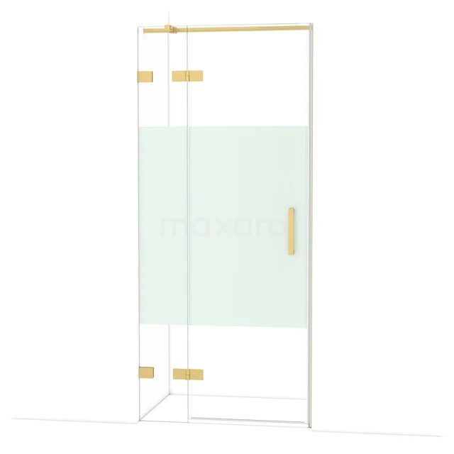 Shower cabin with glass doors, gold accents and minimalist design, ideal for a modern bathroom.